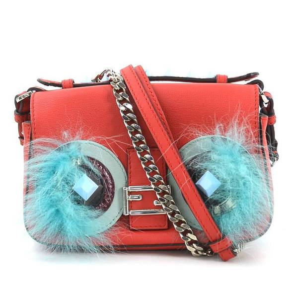 Fendi Crossbody Leather Double Red Baguette multicolor Fur - Picture 1 of 4